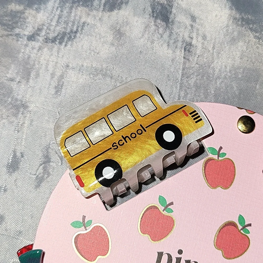 Piper K School Themed Hair Clip Set Brand New Ls Apple School Bus Calculator